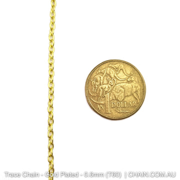 Gold Plated Trace Chain. Size: 0.6mm, T60. Jewellery Chain, Australia wide shipping. Shop chain.com.au