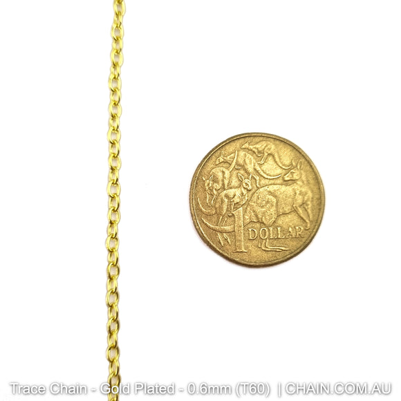 Gold Plated Trace Chain. Size: 0.6mm, T60. Jewellery Chain, Australia wide shipping. Shop chain.com.au