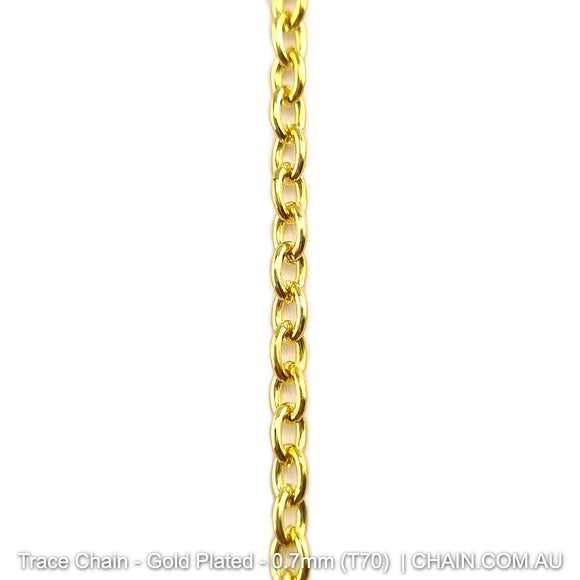 Trace Chain in a Gold Plated Finish. Size: 0.7mm, T70. Jewellery Chain, Australia wide shipping. Shop chain.com.au