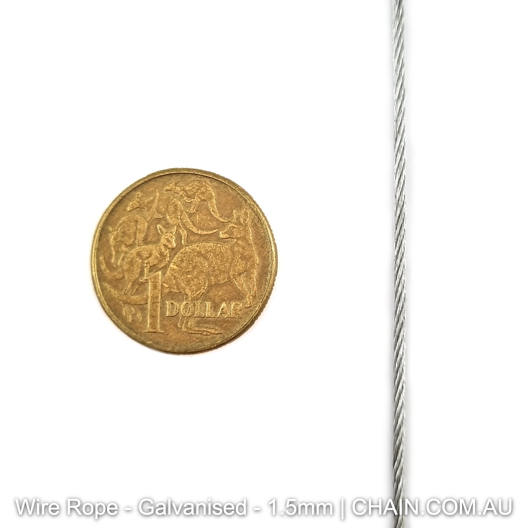 Galvanised wire rope (wire cord, wire cable) Size: 1.5mm. Australia wide shipping. Chain.com.au
