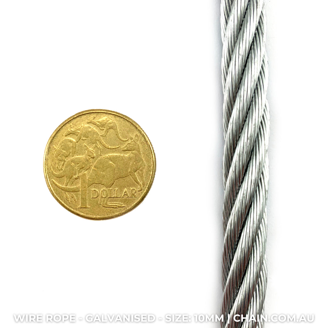 Galvanised wire rope (wire cord, wire cable) Size: 10mm. Australia wide shipping. Chain.com.au