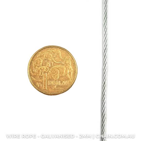 Galvanised wire rope (wire cord, wire cable) Size: 2mm. Australia wide shipping. Chain.com.au