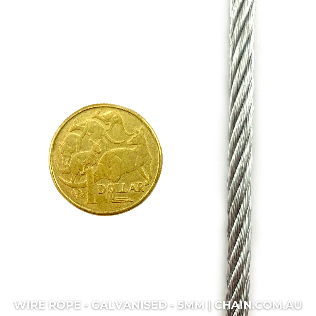 Galvanised wire rope (wire cord, wire cable) Size: 5mm. Australia wide shipping. Chain.com.au