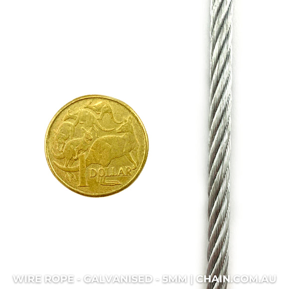 Galvanised wire rope (wire cord, wire cable) Size: 5mm. Australia wide shipping. Chain.com.au