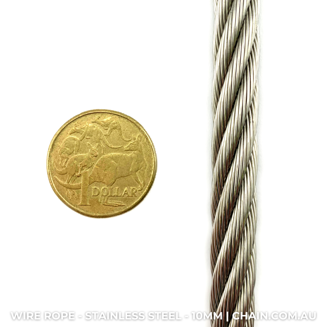 Stainless Steel Wire Rope (wire cord or wire cable). Size: 10mm. Australia wide shipping. Chain.com.au