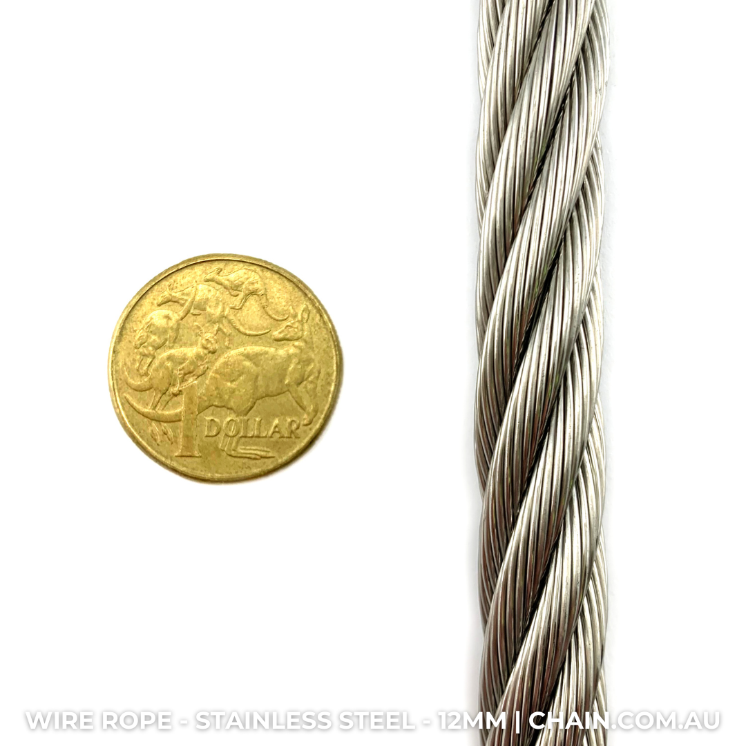 Stainless Steel Wire Rope (wire cord or wire cable). Size: 12mm. Australia wide shipping. Chain.com.au