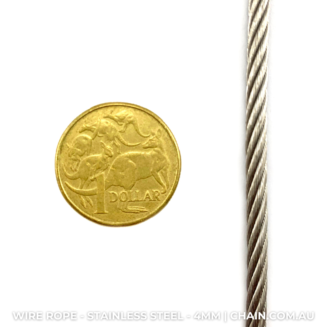 Stainless Steel Wire Rope (wire cord or wire cable). Size: 4mm. Australia wide shipping. Chain.com.au