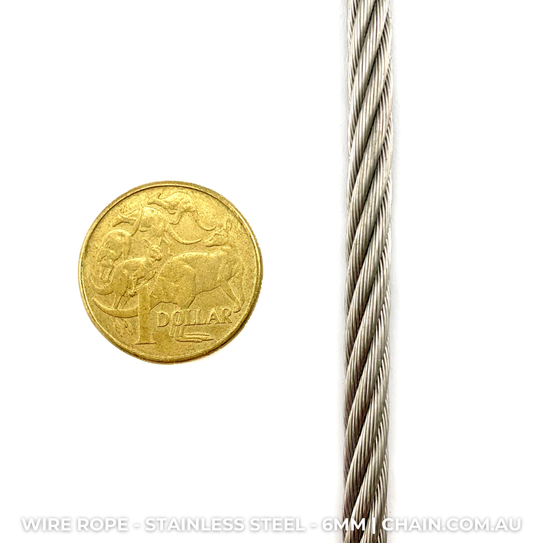 Stainless Steel Wire Rope (wire cord or wire cable). Size: 6mm. Australia wide shipping. Chain.com.au