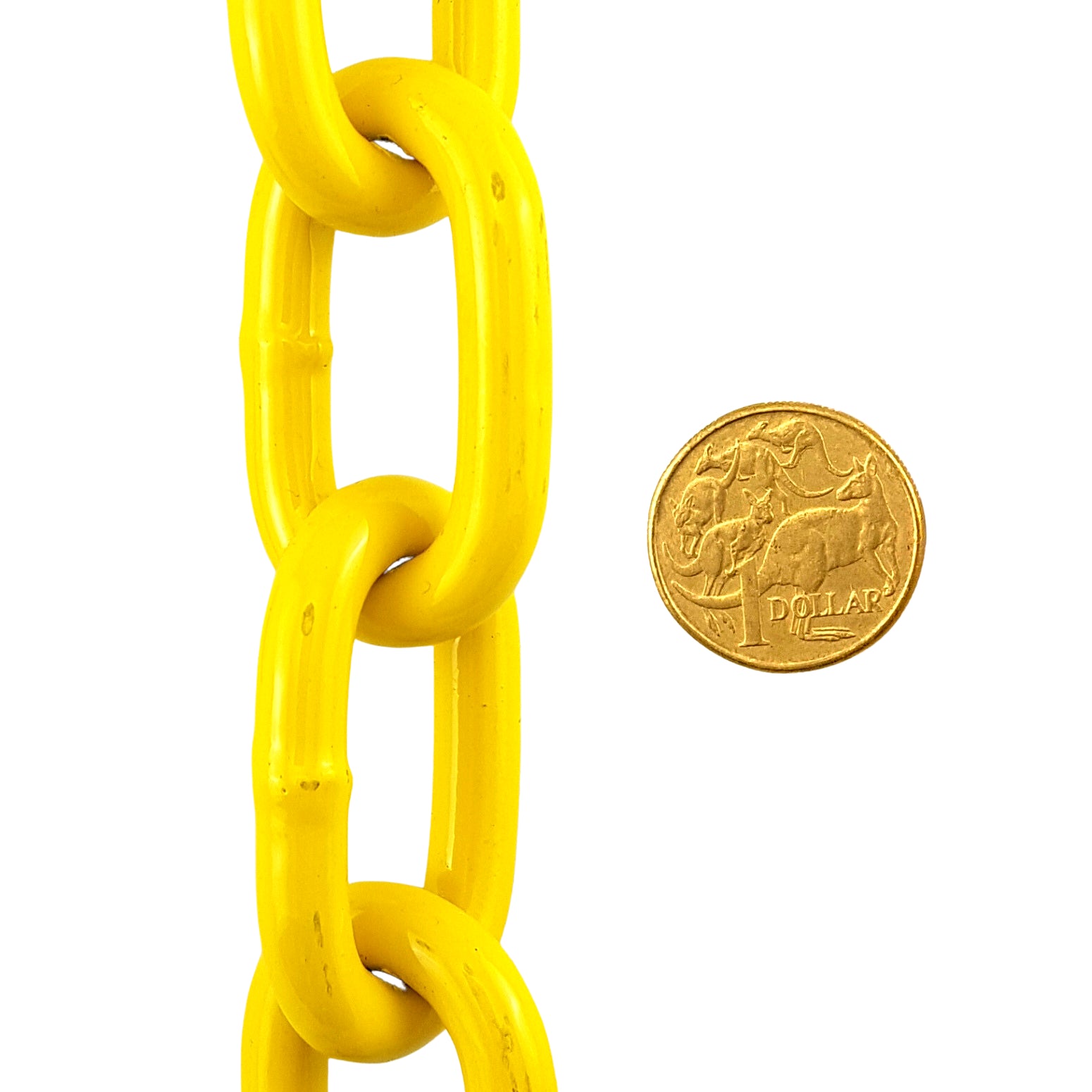 8mm Welded Steel Chain Yellow Powder Coated. By the metre. Australia wide delivery.