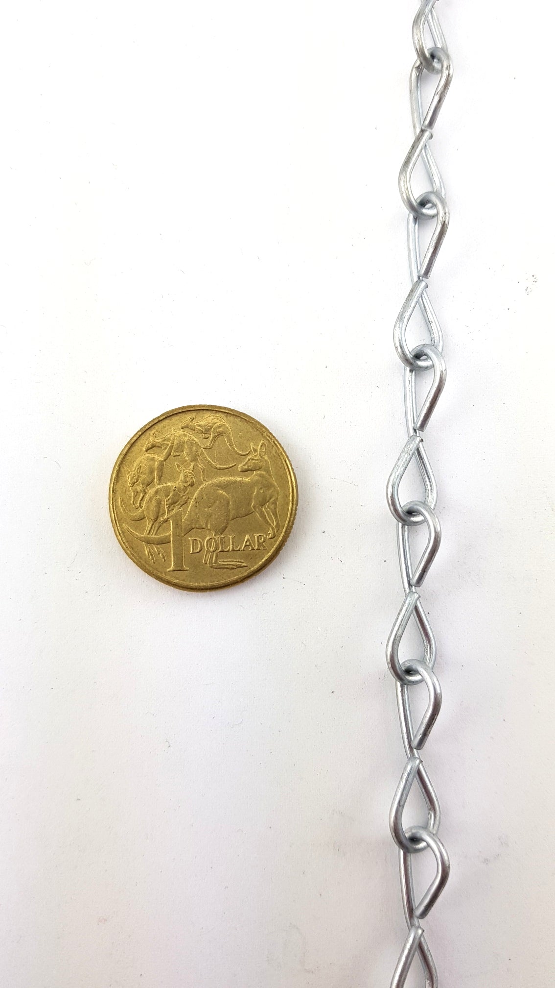 Australian made Single Jack Chain in galvanised finish, size 1.6mm and quantity of 50 metres. Melbourne, Australia.