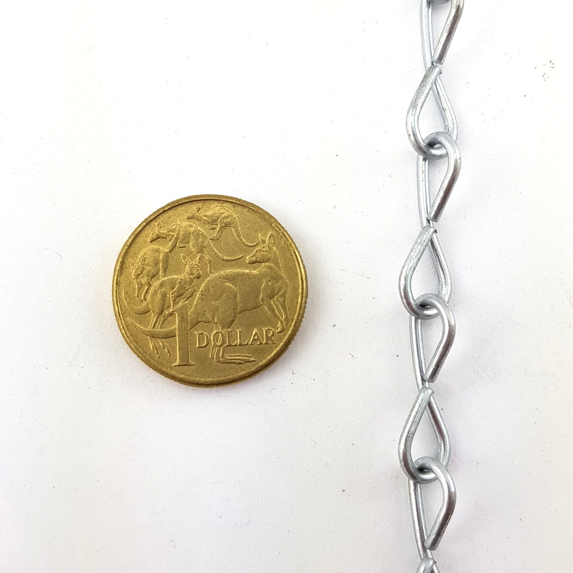 Australian made Single Jack Chain in galvanised finish, size 1.6mm and quantity of 50 metres. Melbourne, Australia.