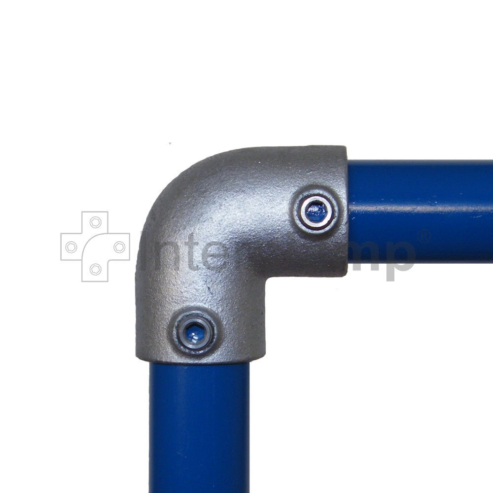 Two Way Elbow 90° Angle Joint for Galvanised Pipe (Interclamp Code 125). Shop rail and pipe fittings online chain.com.au. Australia wide delivery.