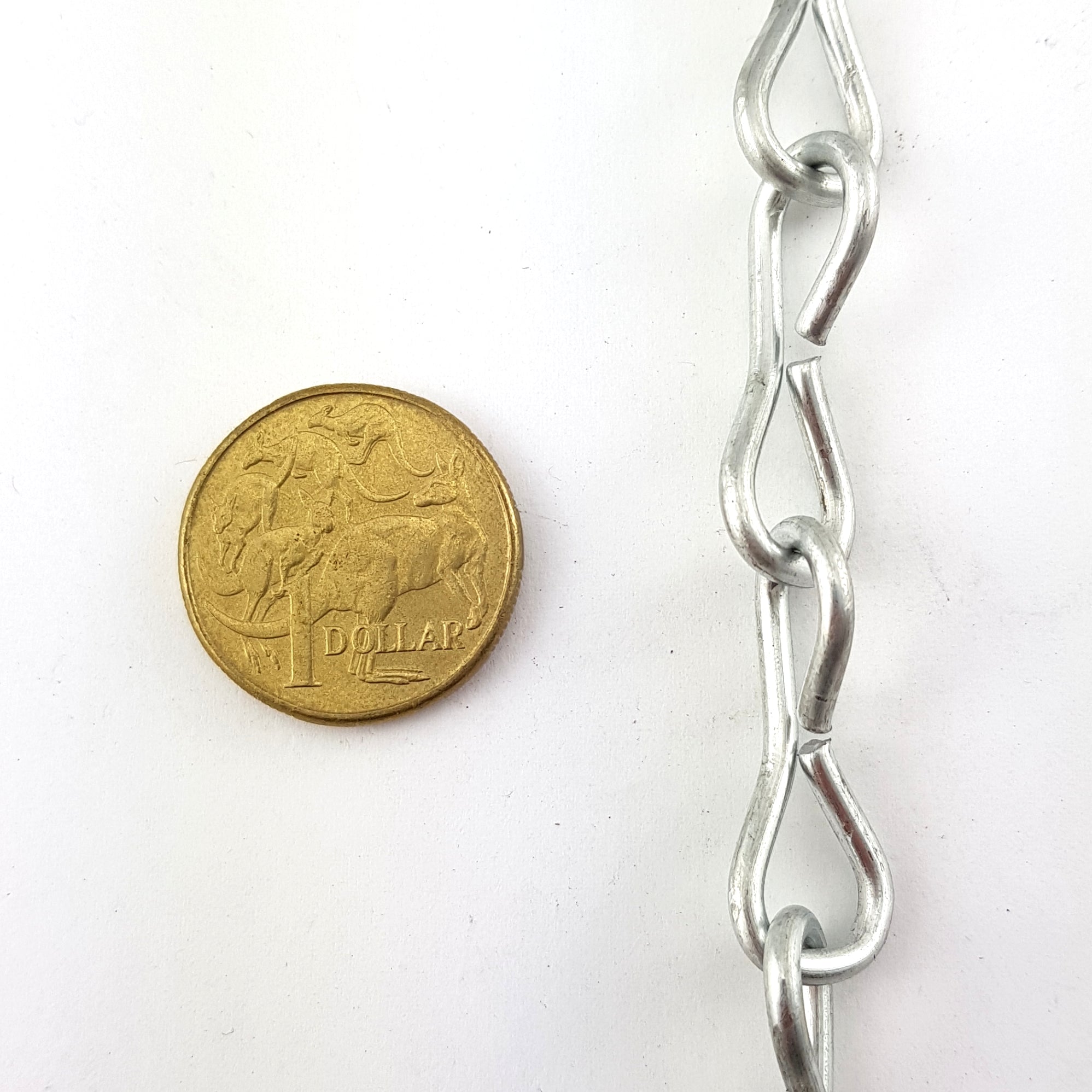 Australian made Single Jack Chain in galvanised finish, quantity 30 metres supplied in a bucket. Melbourne, Australia.