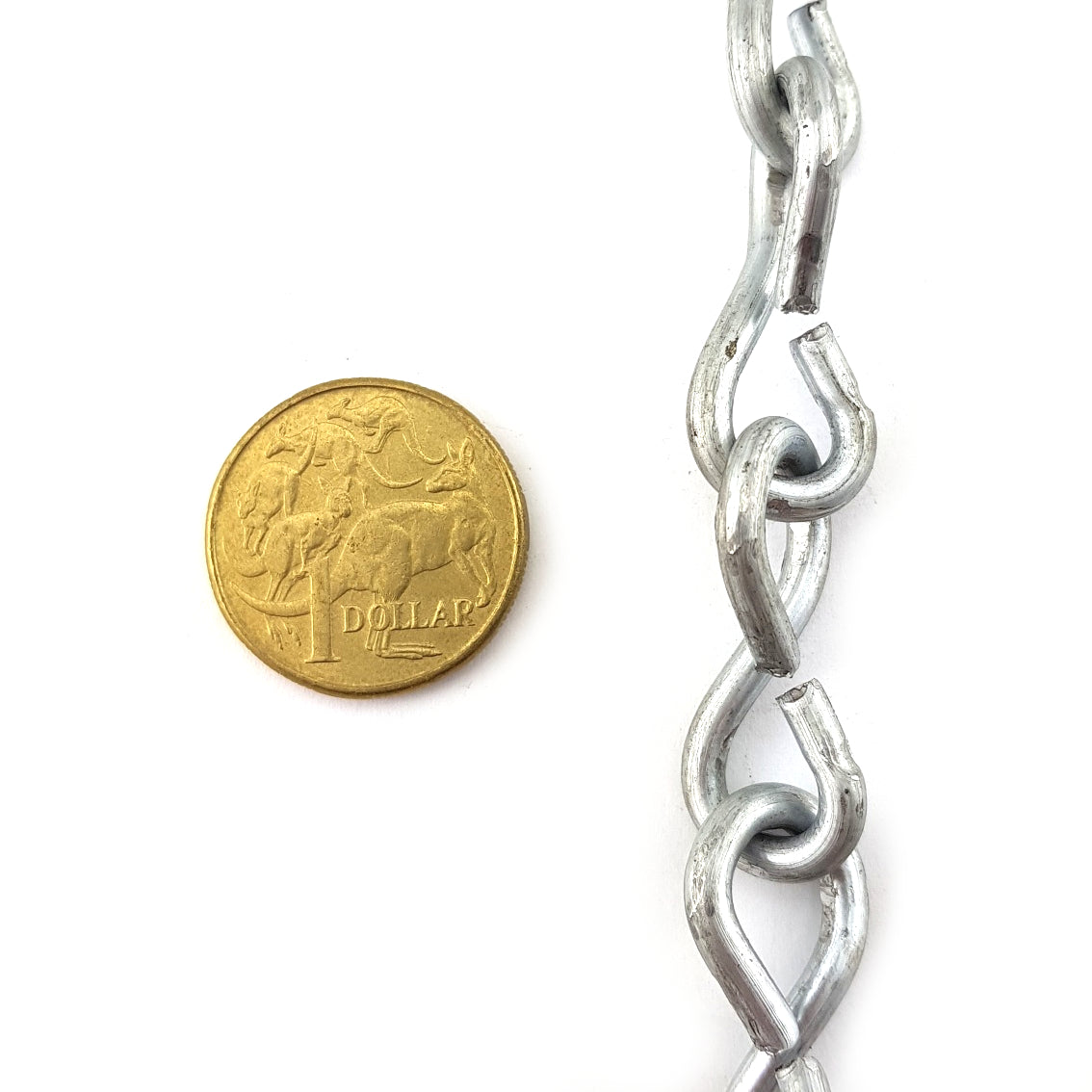 Australian made Single Jack Chain in galvanised finish, size 3.15mm and quantity of 100 metres. Melbourne, Australia.