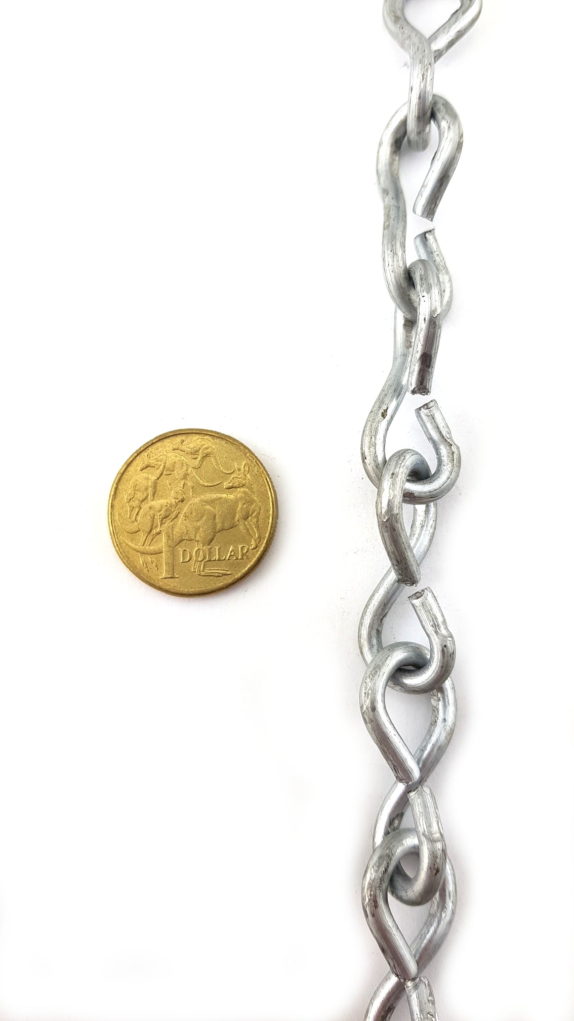 Single Jack Chain in galvanised finish, size 3.15mm, order chain by the metre. Australian made.