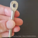 3mm Swage stud eyes in type 316 marine grade stainless steel. Shop hardware online chain.com.au. Australia wide delivery & Melbourne pick-up.