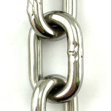 6mm stainless steel welded link chain in a 25kg bucket, with 35.8 metres of chain. Melbourne, Australia.