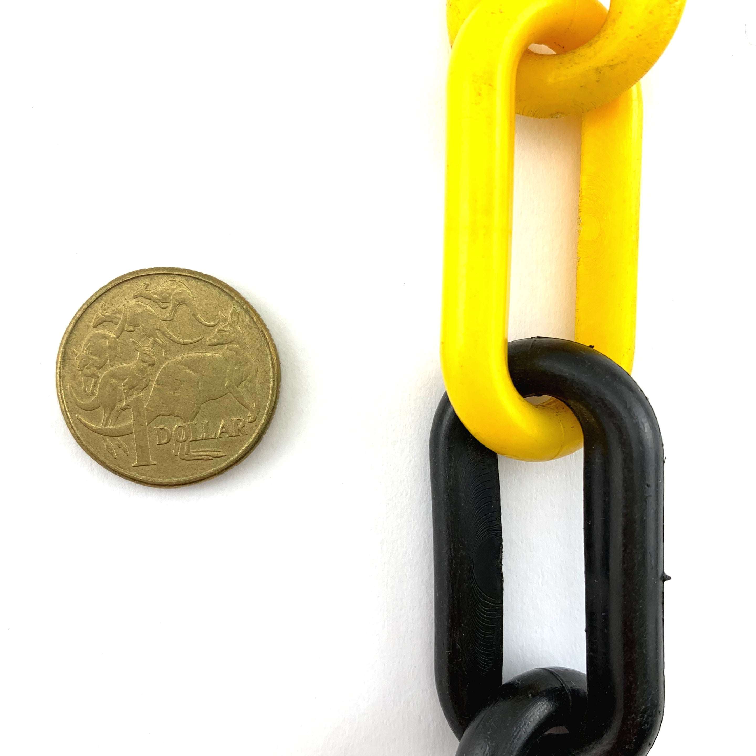 Plastic Chain - Yellow and Black Intermittent, size 8mm. Chain by the metre. Melbourne Australia