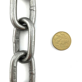 AS 8mm long link plain steel trailer chain, quantity 25kg, 21.5 metres. Melbourne, Australia.