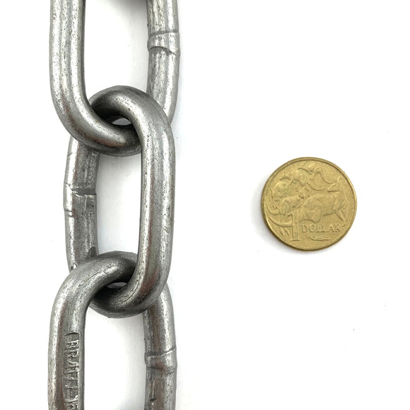 AS 8mm long link plain steel trailer chain, quantity 25kg, 21.5 metres. Melbourne, Australia.