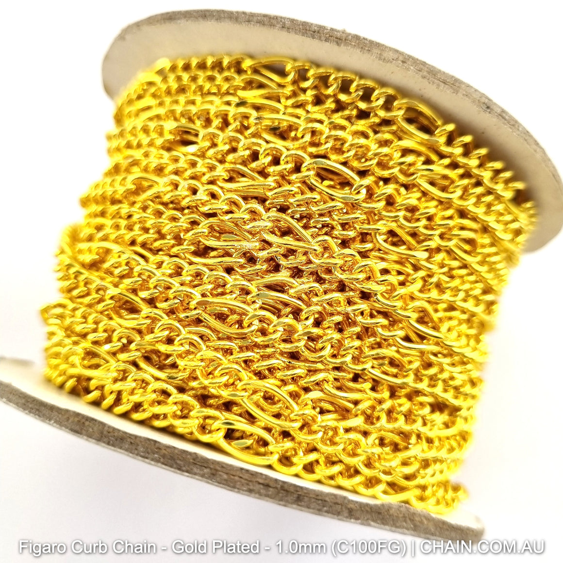 Figaro Curb Chain Gold Plated x 25m. Jewellery Chain. Australia Chain