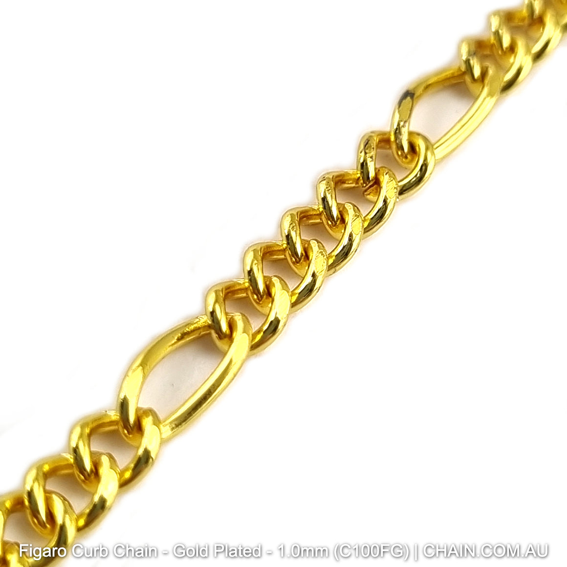 Figaro Curb Chain Gold Plated x 25m. Jewellery Chain. Australia Chain