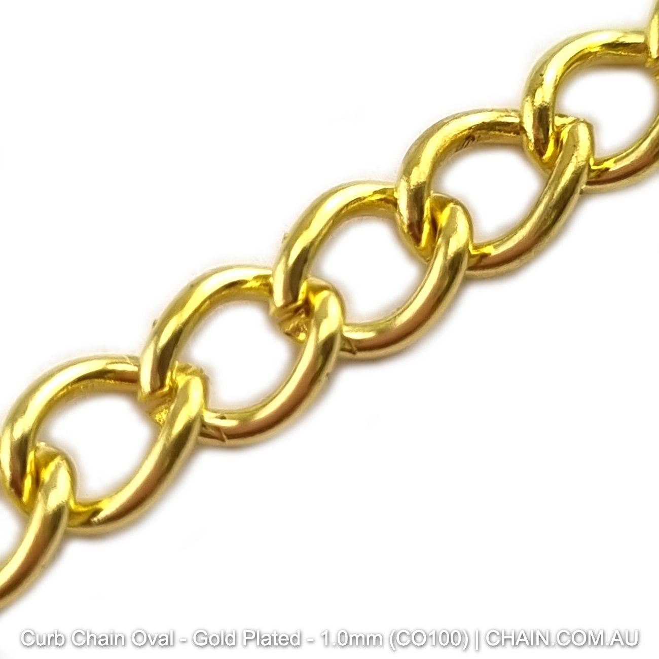 Oval Curb Chain in a Gold Plated Finish. Size: 1.0mm, CO100. Jewellery Chain, Australia wide shipping. Shop chain.com.au
