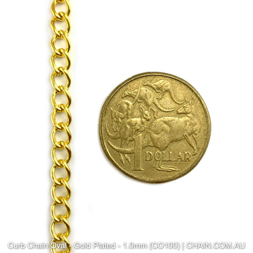 Oval Curb Chain in a Gold Plated Finish. Size: 1.0mm, CO100. Jewellery Chain, Australia wide shipping. Shop chain.com.au