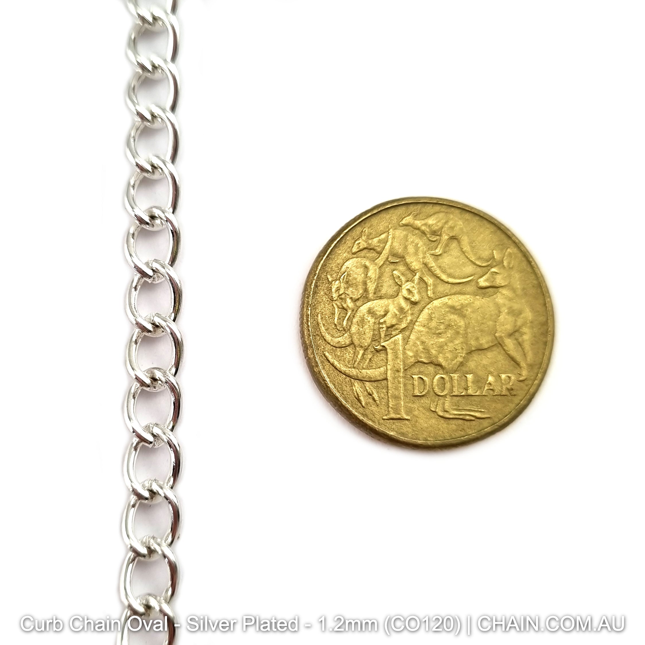 Curb Chain Oval - Silver Plated - Size: 1.2mm (CO120). Jewellery chain Australia. Shop chain online chain.com.au