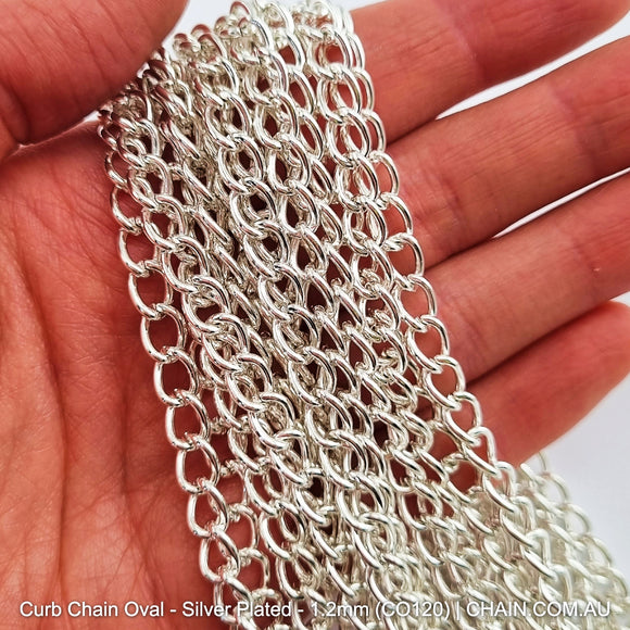 Curb Chain Oval - Silver Plated - Size: 1.2mm (CO120). Jewellery chain Australia. Shop chain online chain.com.au