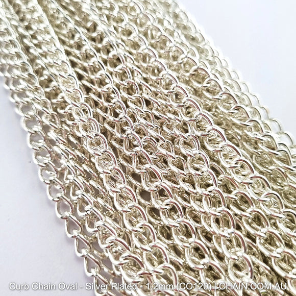 Curb Chain Oval - Silver Plated - Size: 1.2mm (CO120). Jewellery chain Australia. Shop chain online chain.com.au