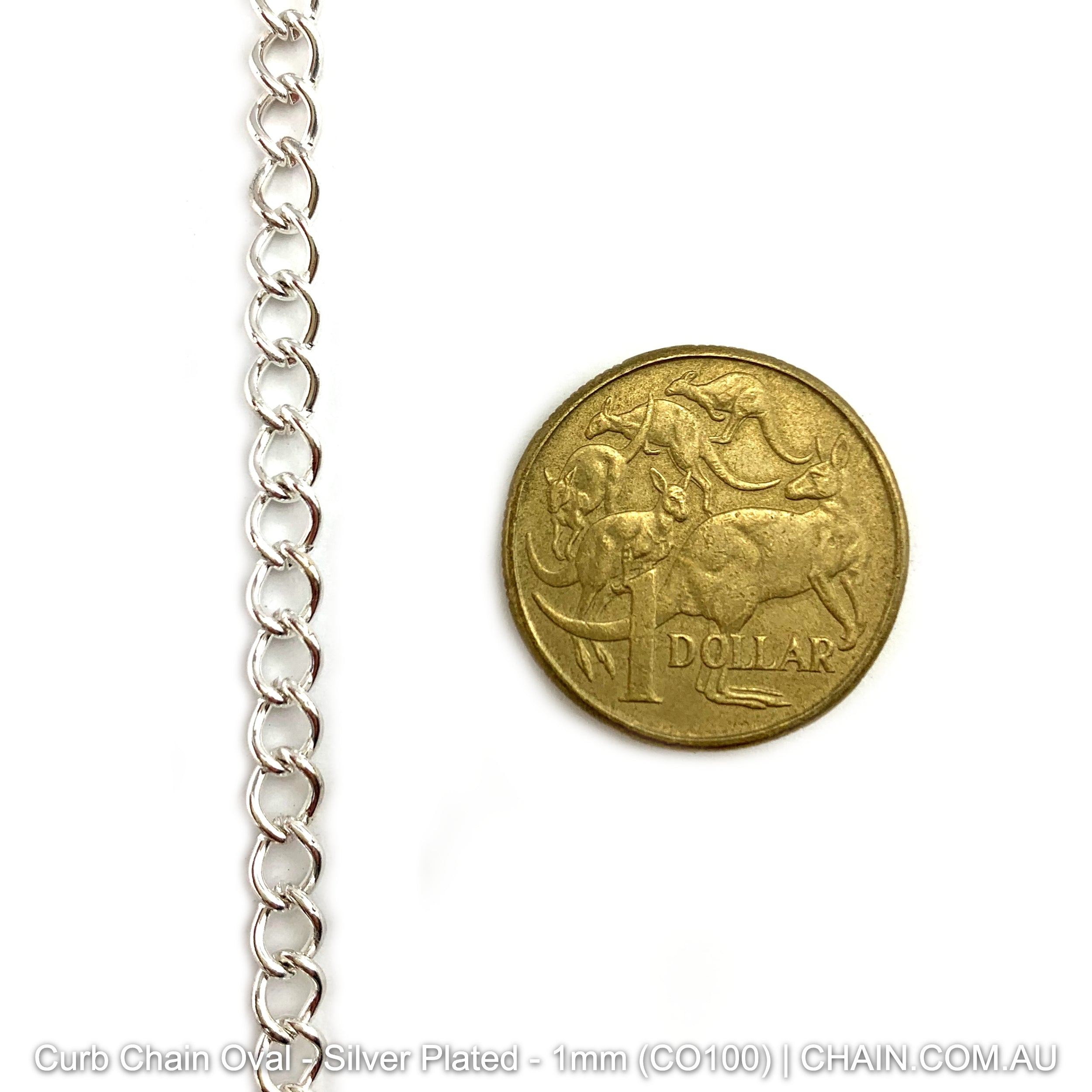 Curb Chain Oval - Silver Plated - Size: 1.0mm (CO100). Jewellery chain Australia. Shop chain online chain.com.au