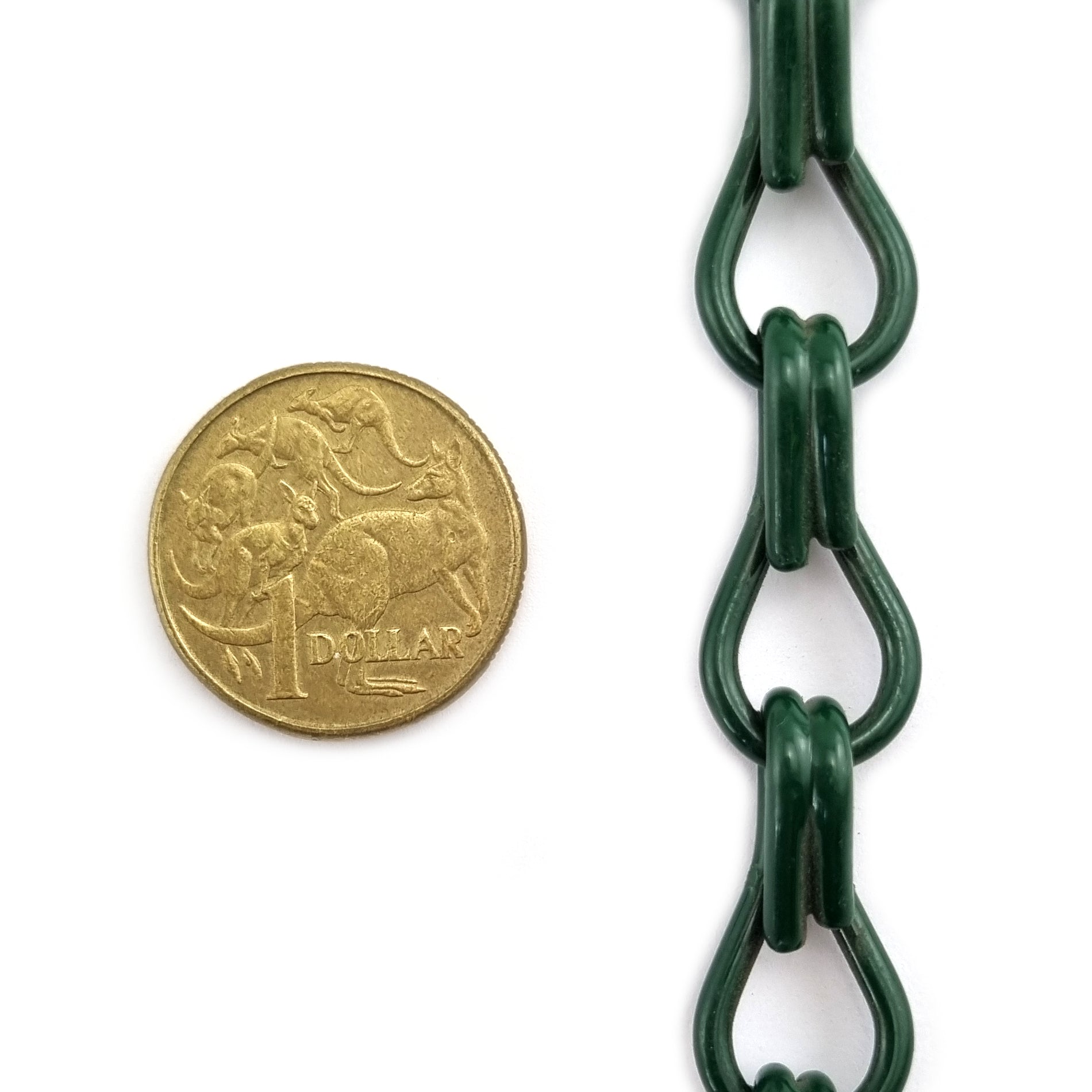 2.5mm Double Jack Chain Green Powder Coated. Australian made. Qty 30m or by the metre. Shop hardware online chain.com.au