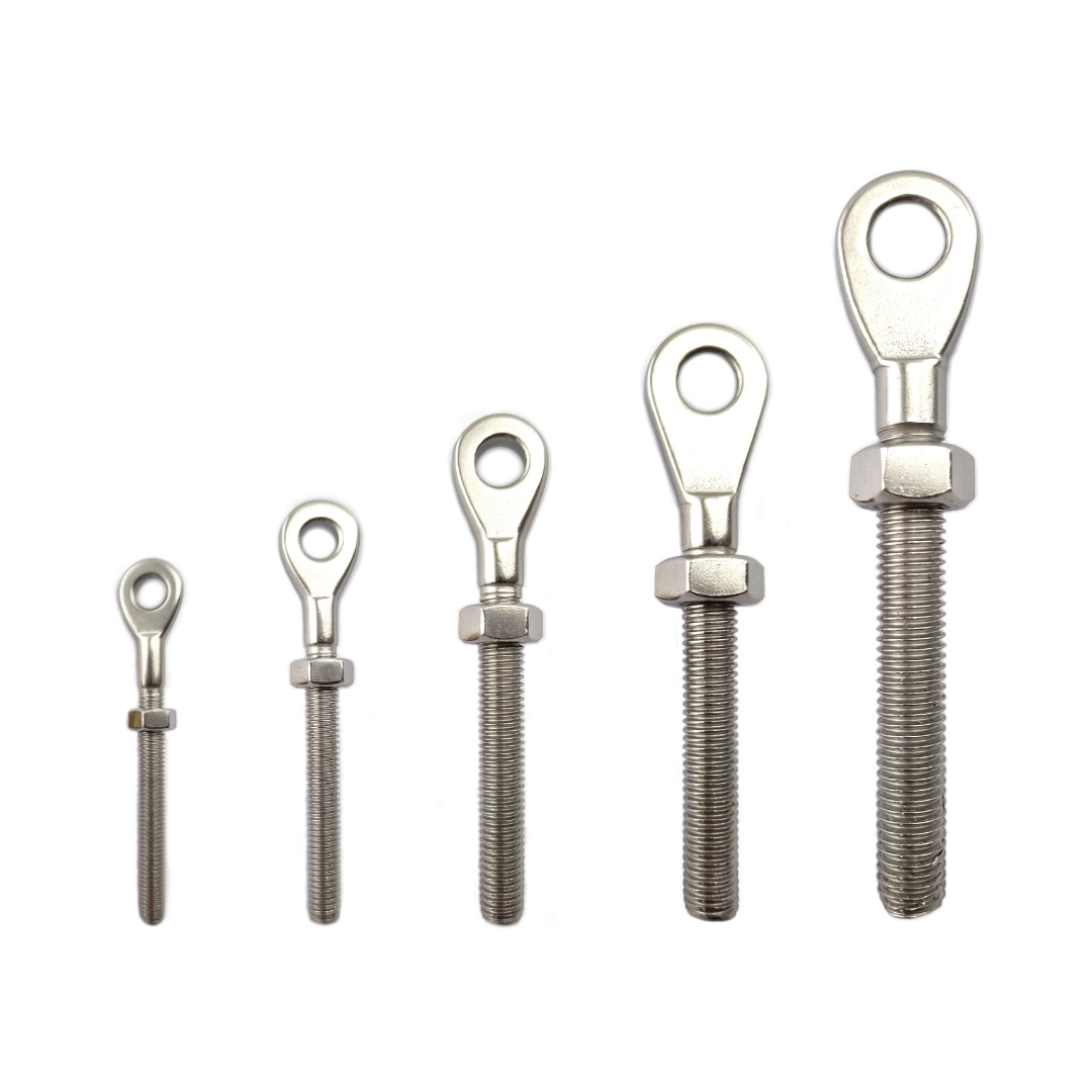 Eye terminals (lag eye screws), stainless steel. Sizes: 5mm, 6mm, 8mm, 10mm and 12mm. Shop chain.com.au