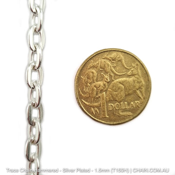 Hammered Trace Chain in a Silver Plated Finish. Size: 1.5mm, T150H. Jewellery Chain, Australia wide shipping. Shop chain.com.au