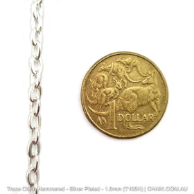 Hammered Trace Chain in a Silver Plated Finish. Size: 1.0mm, T100H. Jewellery Chain, Australia wide shipping. Shop chain.com.au