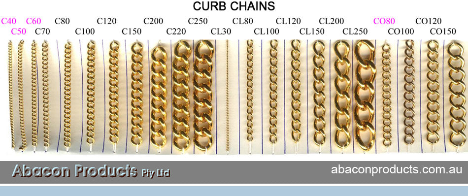 Jewellery Curb Chain range. Australia wide delivery.