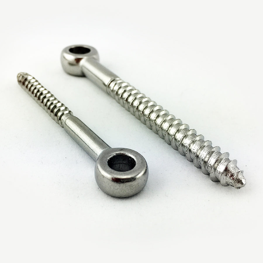 Stainless steel eye terminal with timber thread, size 6mm. Also known as lag eye screw. Melbourne Australia