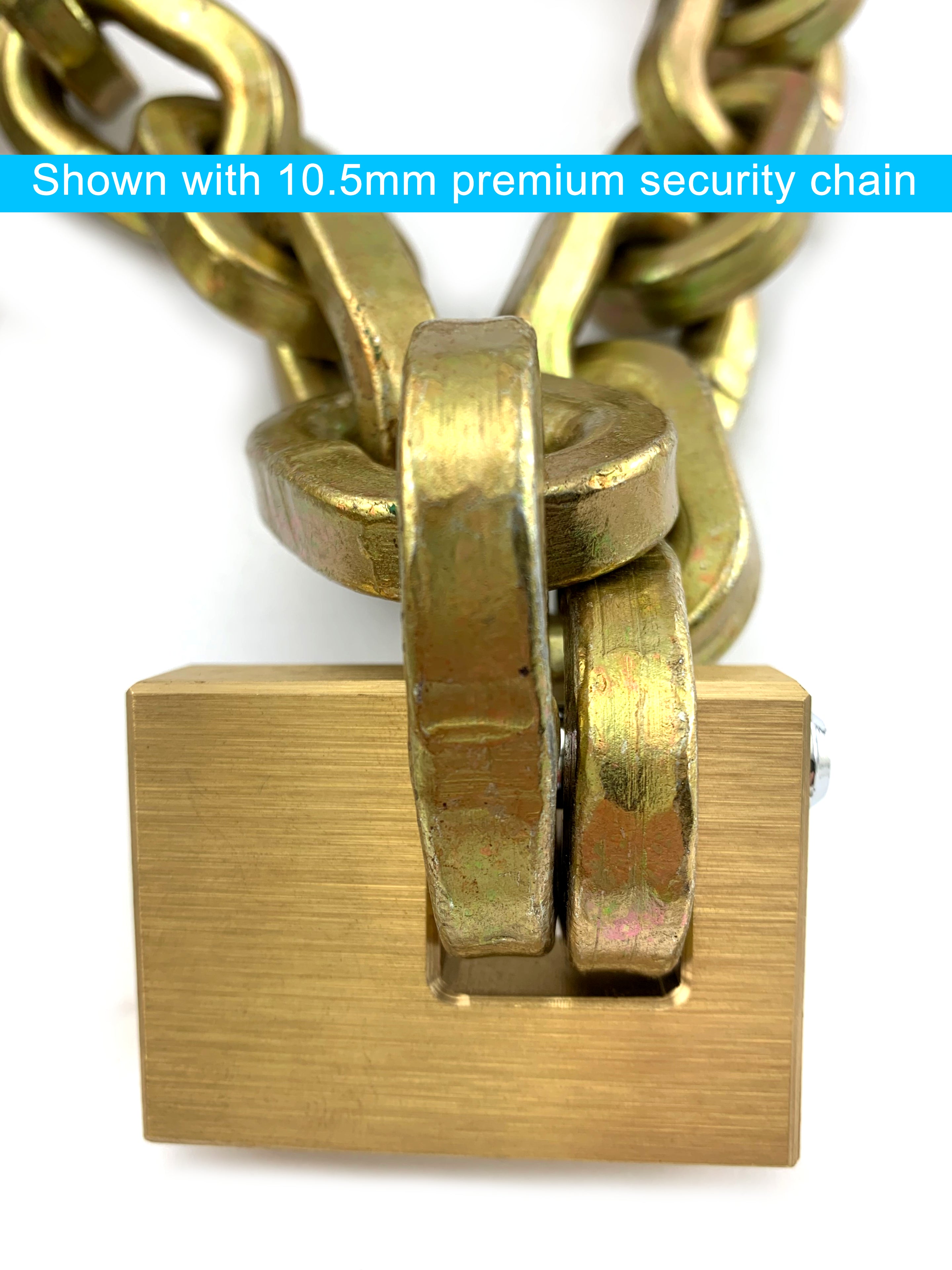 High-Security Monoblock Brass Padlock with premium security chain size 10.5mm. Australia.