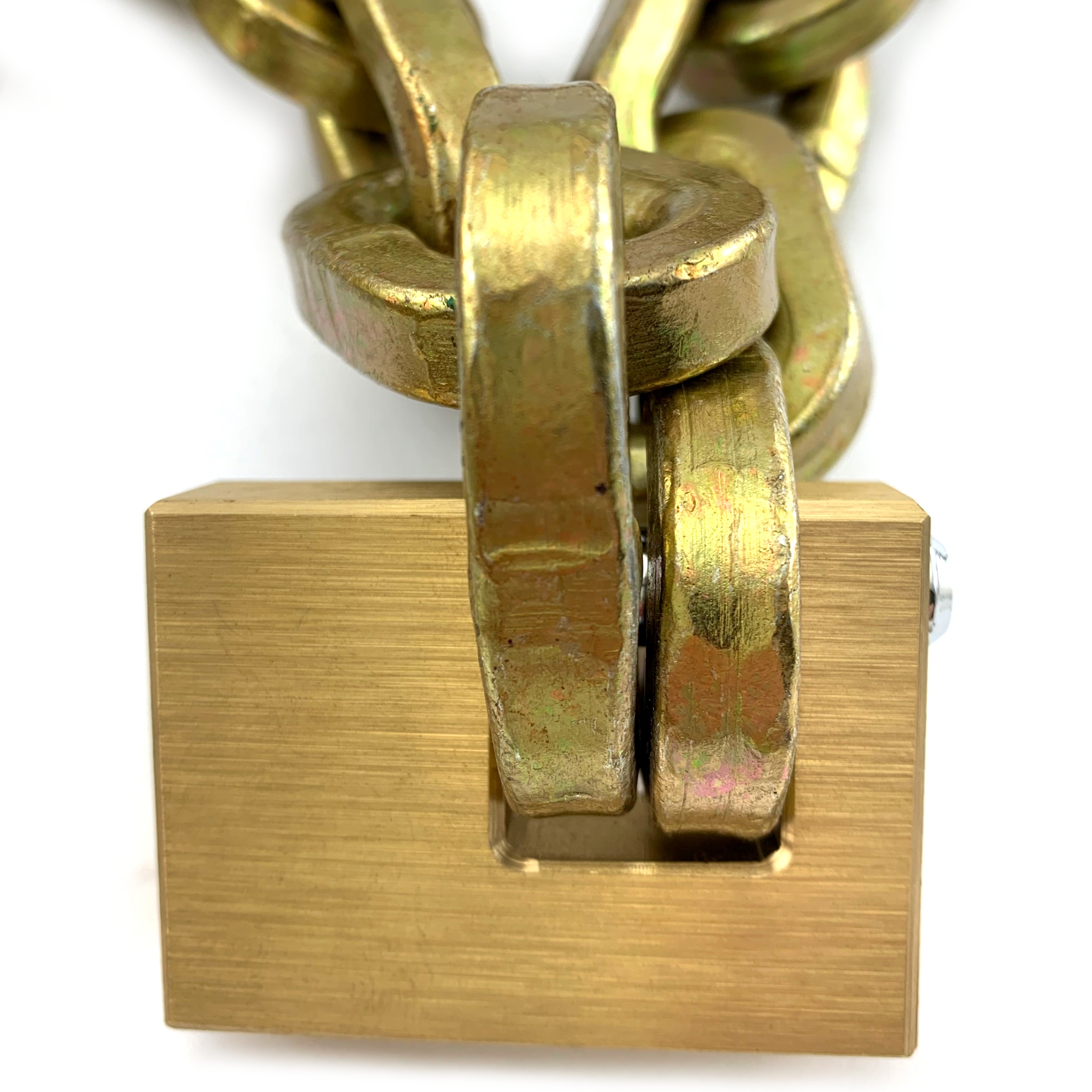 Monoblock padlock with Double-hardened premium square security chain, size: 10.5mm, order by the metre. Australia.