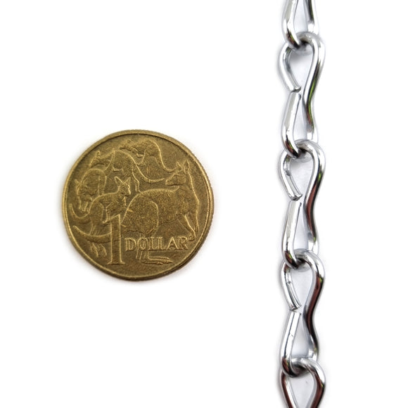 Single jack chain in a high polished chrome plated finish, size 2mm, on a 30-metre reel. Australia