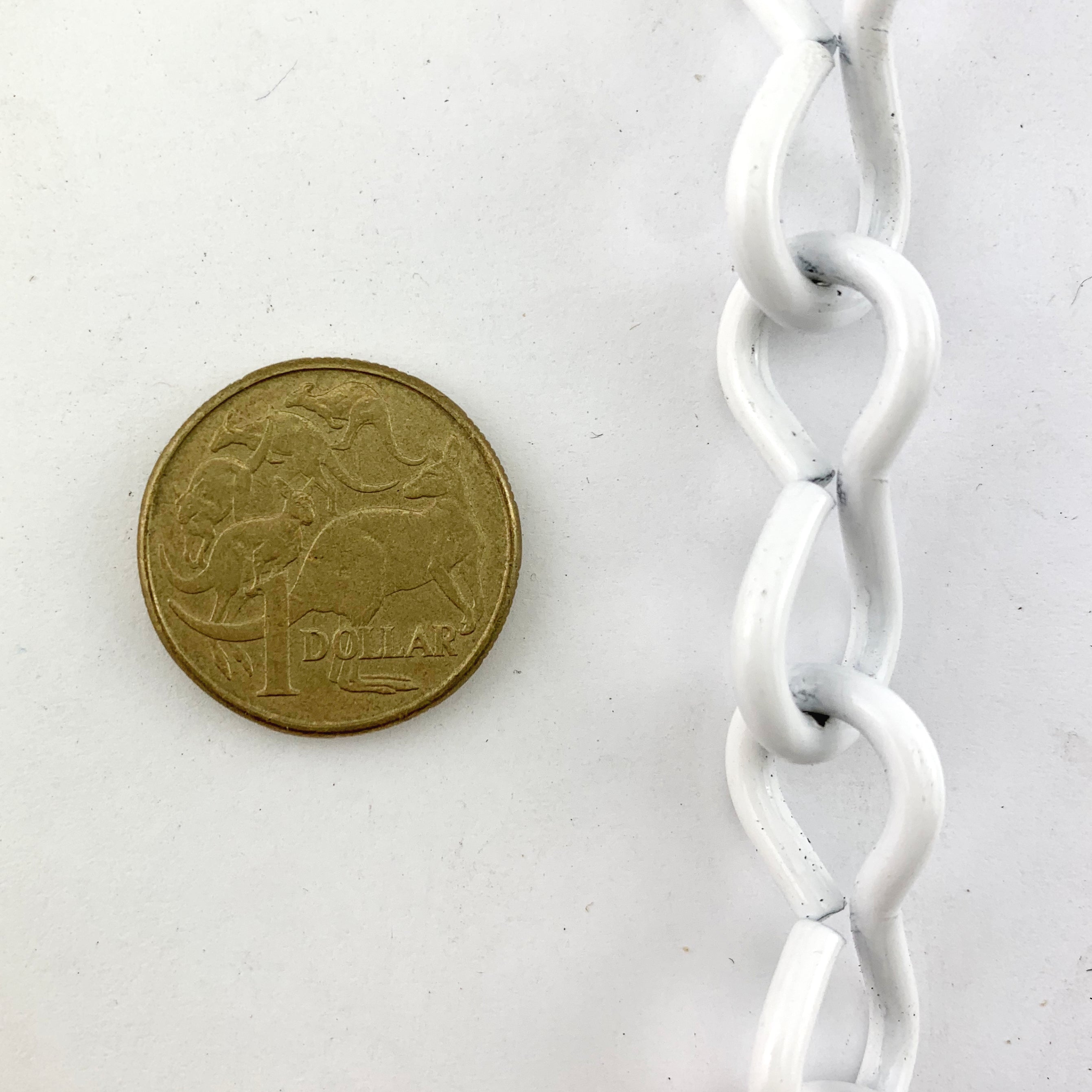 Single Jack Chain, White Powder Coated, size 3.2mm. Order by the metre. Australia wide delivery.