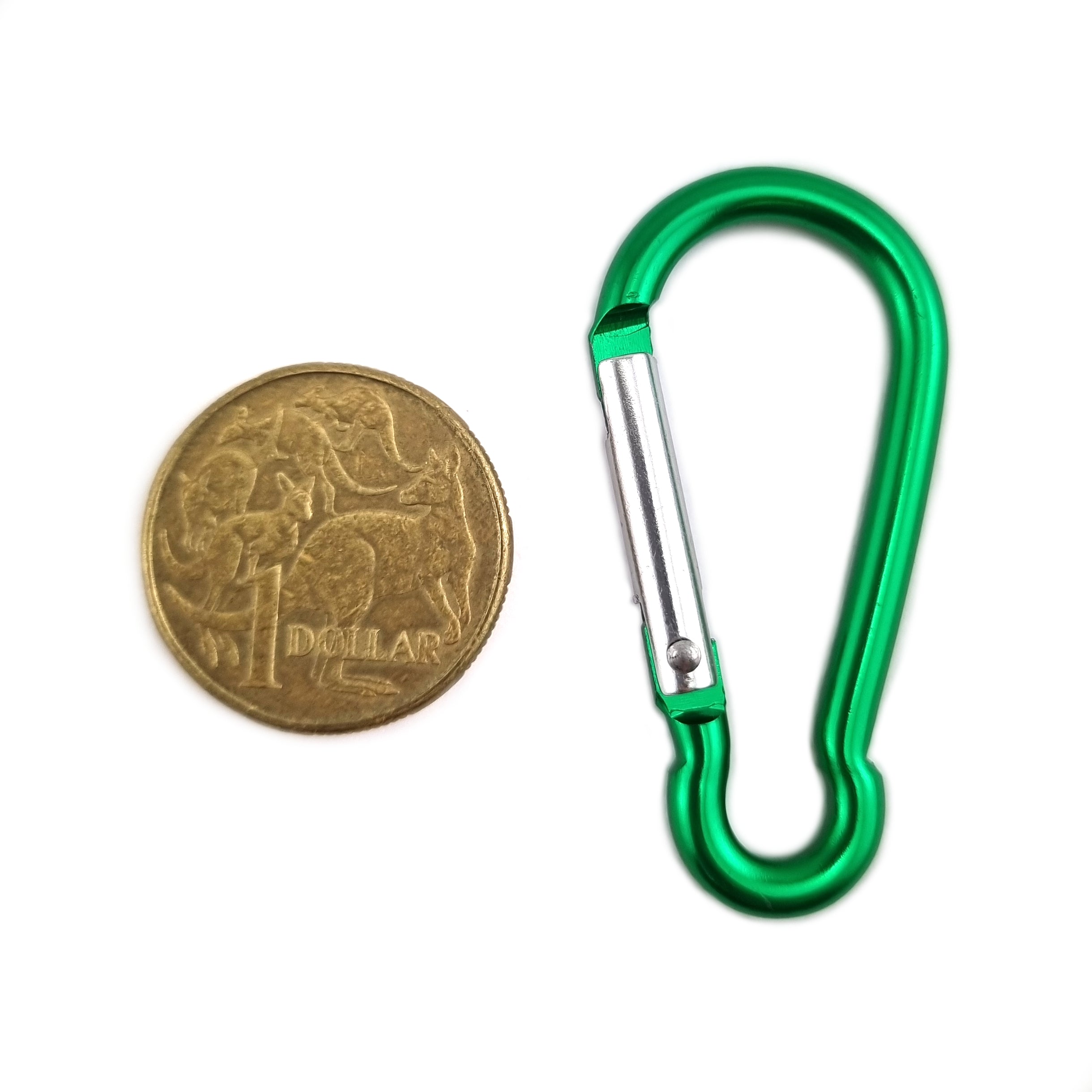 Aluminium snap hook in green, size 4mm, untested. Shop hardware online chain.com.au