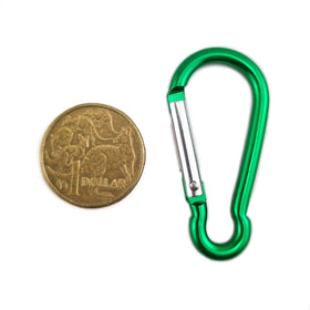 Aluminium snap hook in green, size 4mm, untested. Shop hardware online chain.com.au