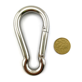 Snap hook in marine grade type 316 stainless steel, size 10mm. Australia.