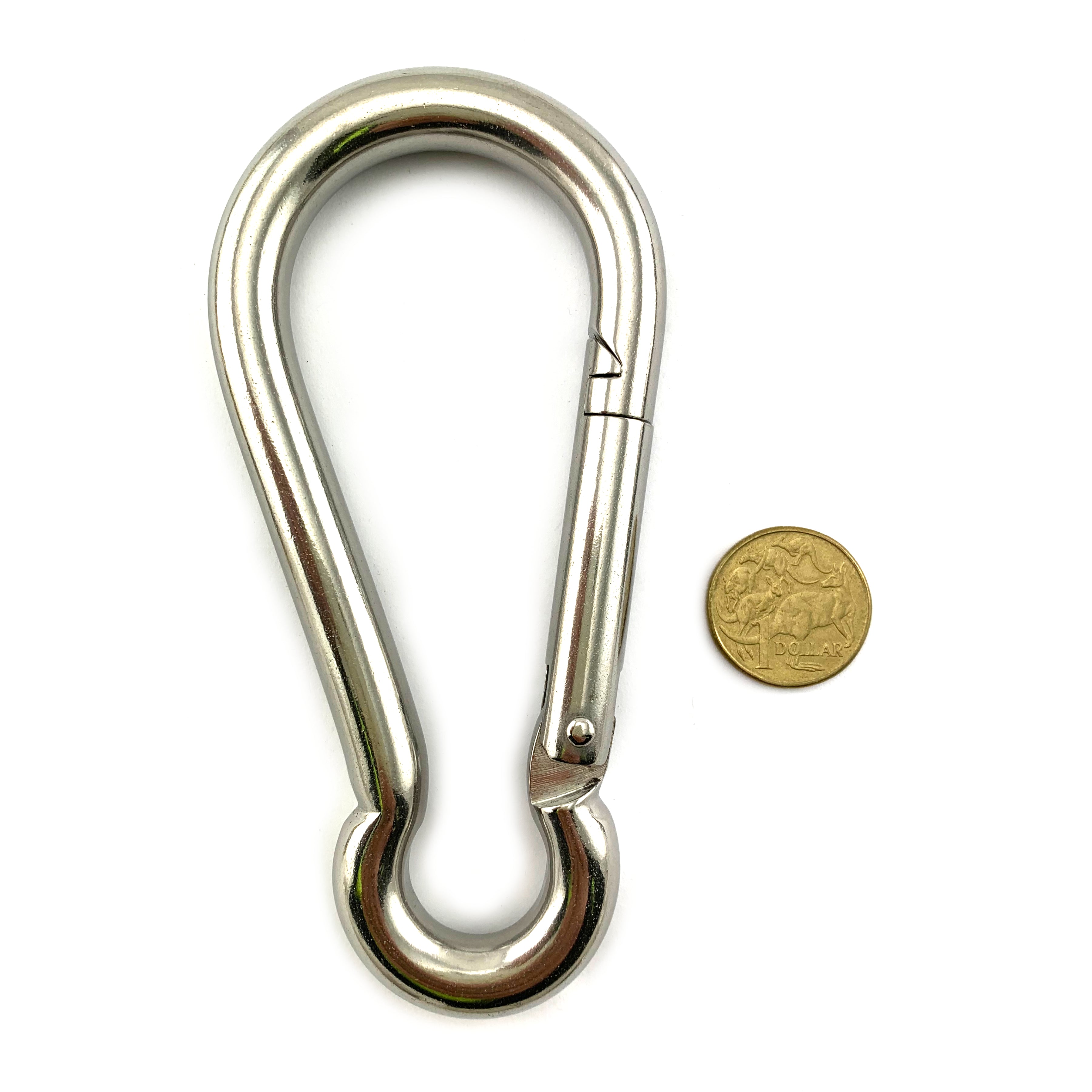 Snap hook in marine grade type 316 stainless steel, size 12mm. Australia.