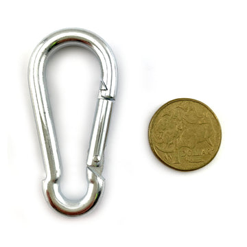 Snap hook in zinc plated steel, size 6mm.