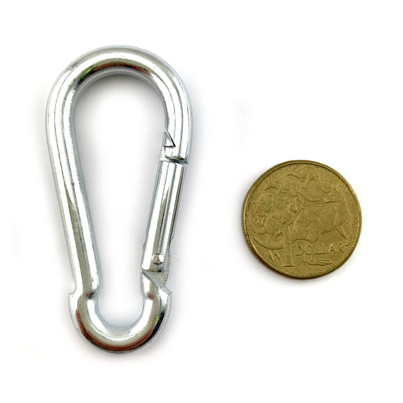 Snap hook in zinc plated steel, size 6mm.