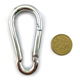 Snap hook in zinc plated steel, size 8mm.
