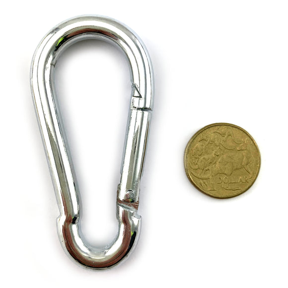 Snap hook in zinc plated steel, size 8mm.